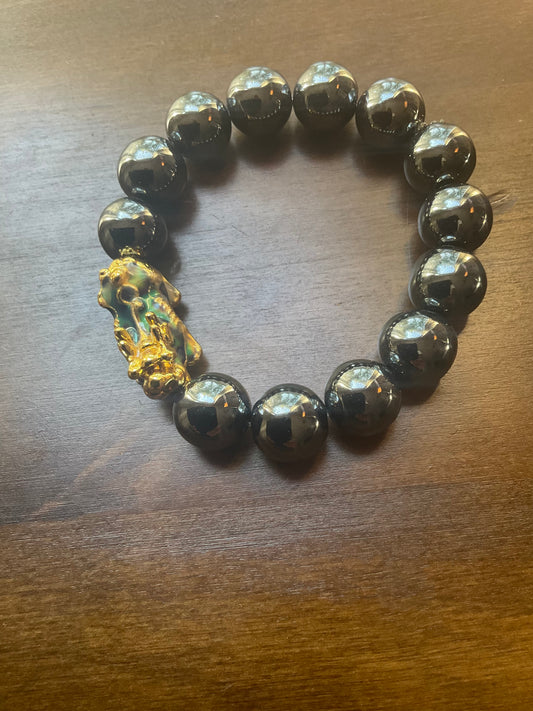 Titanium Hematite Dragon Charm Bracelet