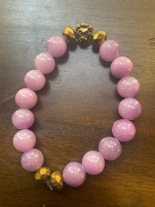 Purple Jade Lion Bracelet with Stainless Steel