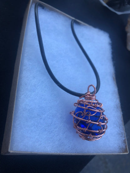 Indigo Blue Obsidian Copper Energy Necklace