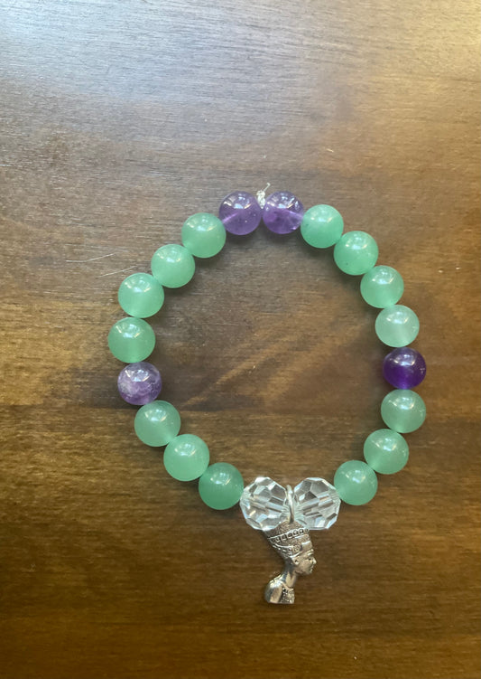 Nefertiti Aventurine, Amethyst & Clear Quartz Bracelet