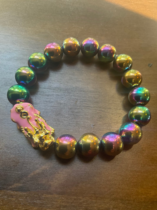 Titanium Hematite Bracelet with Dragon Charm