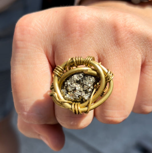 Pyrite and Brass Elegance Ring