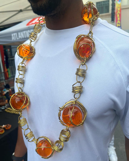 Orange Super 7 DragonBall Brass Necklace
