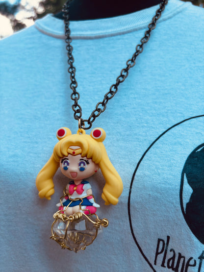 Sailor Moon Brass Faceted Diamond Glass Pendant Necklace