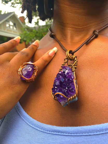 Amethyst Copper Necklace and Ring Set