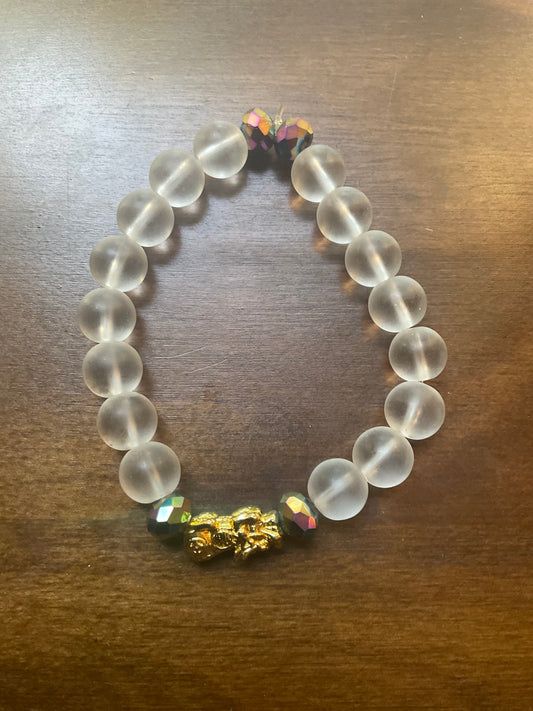 Clear Quartz & Rainbow Glass Dragon Charm Bracelet
