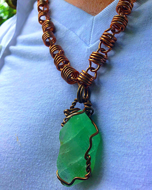 Conductor Coil Copper Chain with Green Apple Aura Quartz
