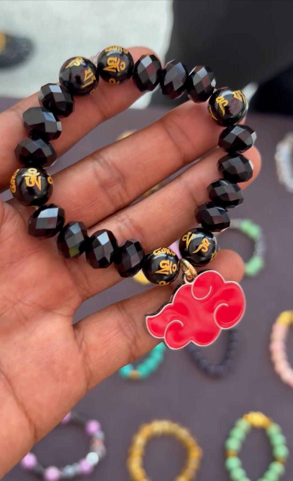 Black Onyx Bracelet with Akatsuki Cloud