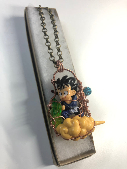 Son Goku on Nimbus Dragon Ball with Green Apple Quartz Copper Necklace