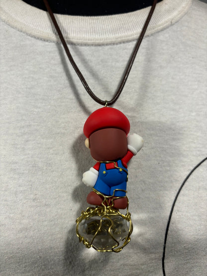 Super Mario Brass Diamond Glass Necklace
