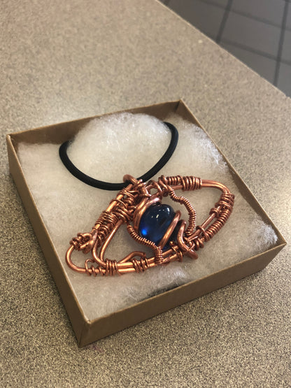 Indigo Blue Obsidian Eye Copper Amulet