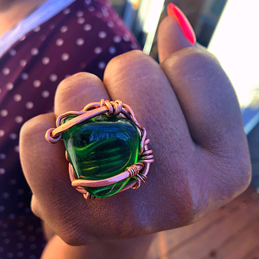 Emerald Green Obsidian Ring (Large)