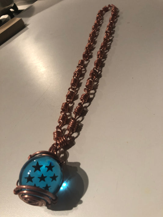 Dragon Ball Blue 7 Star Copper Coil Amulet Necklace