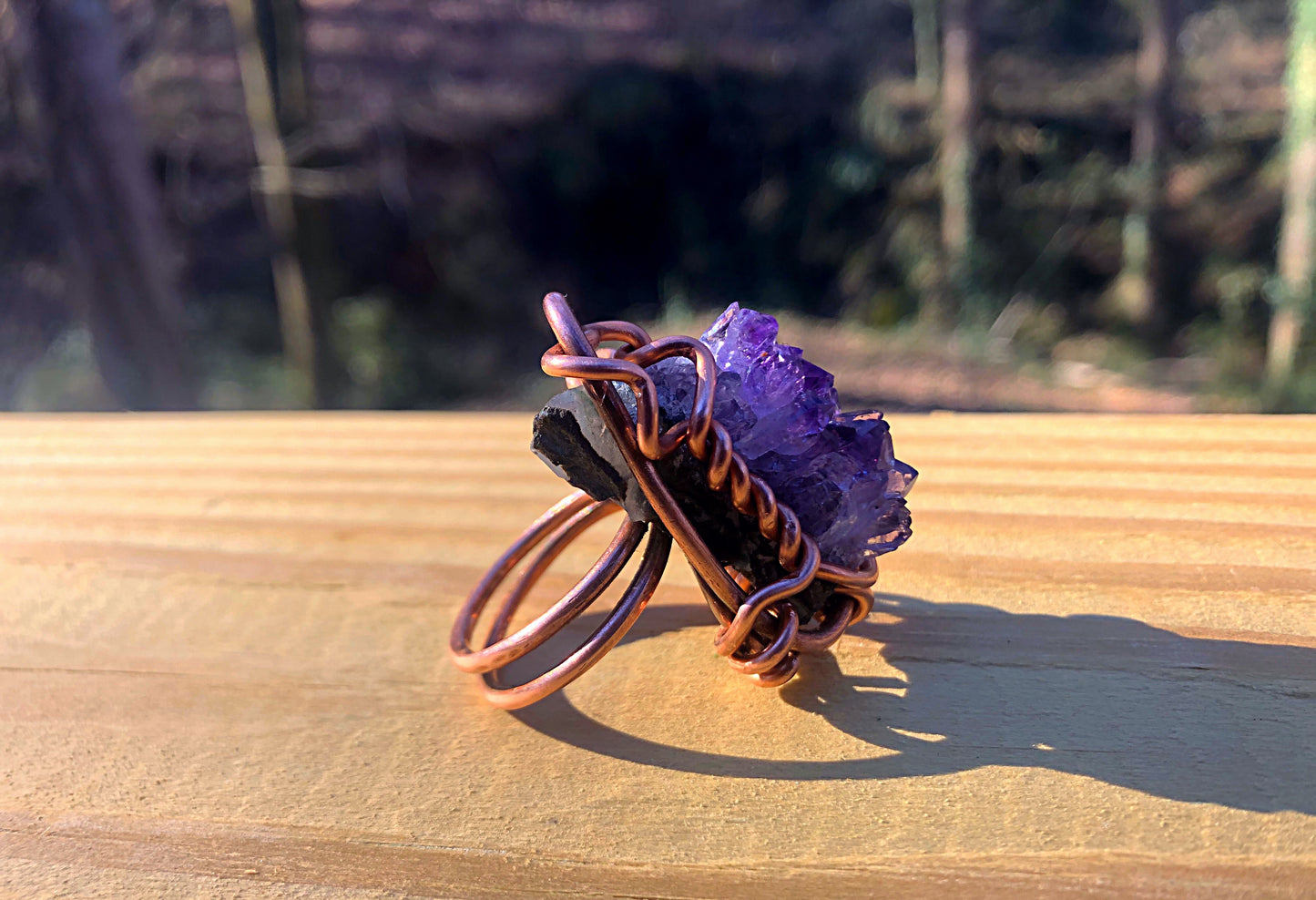 Amethyst Geode Copper Ring