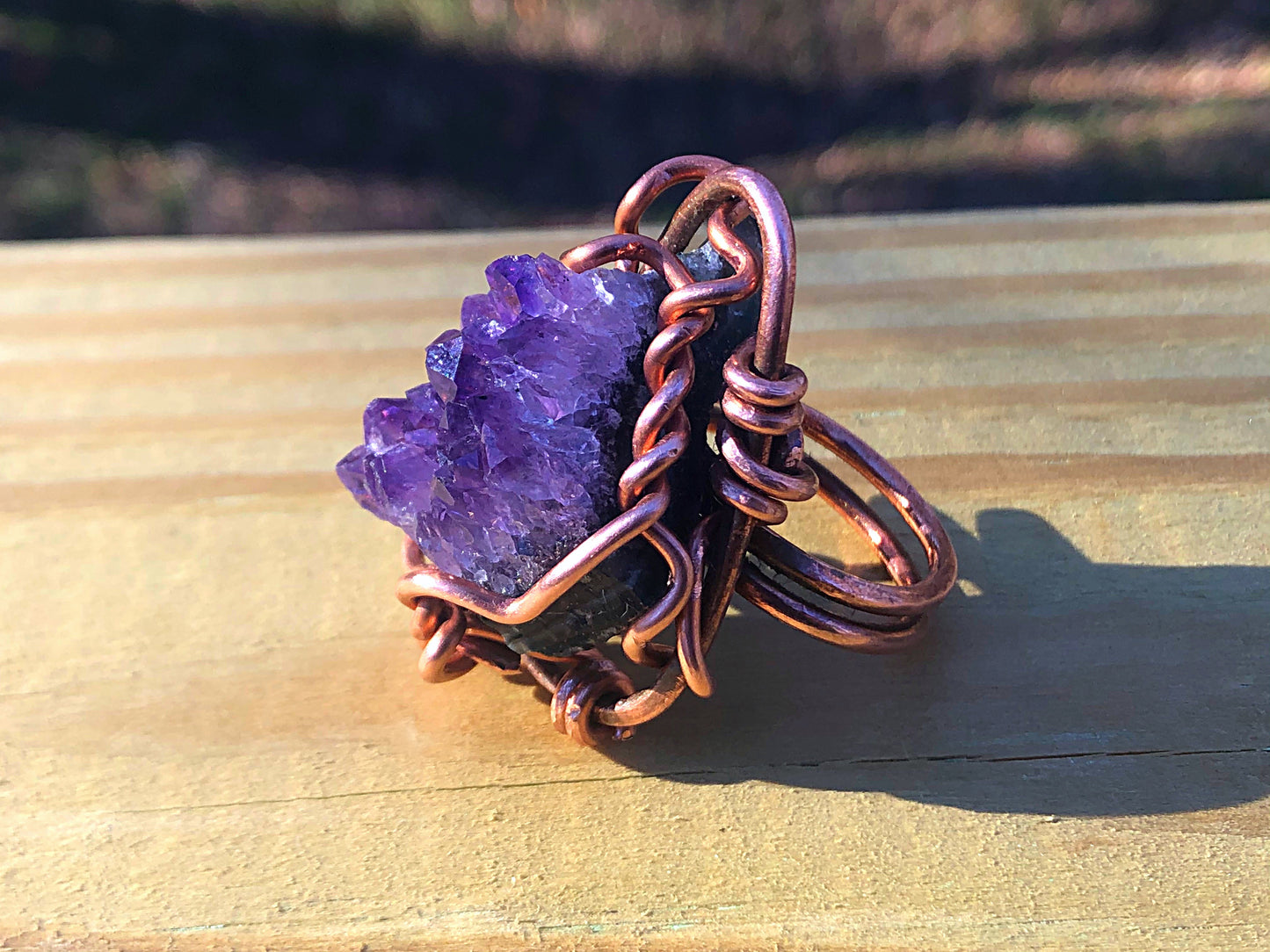 Amethyst Geode Copper Ring