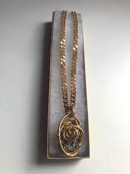 Large Brass Cuban Link Pyrite Necklace