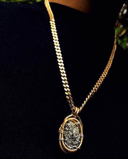Large Brass Cuban Link Pyrite Necklace