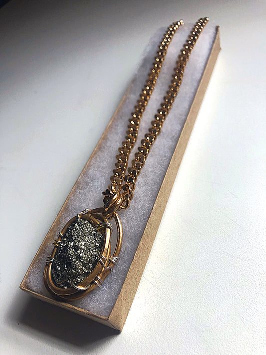 Large Brass Cuban Link Pyrite Necklace