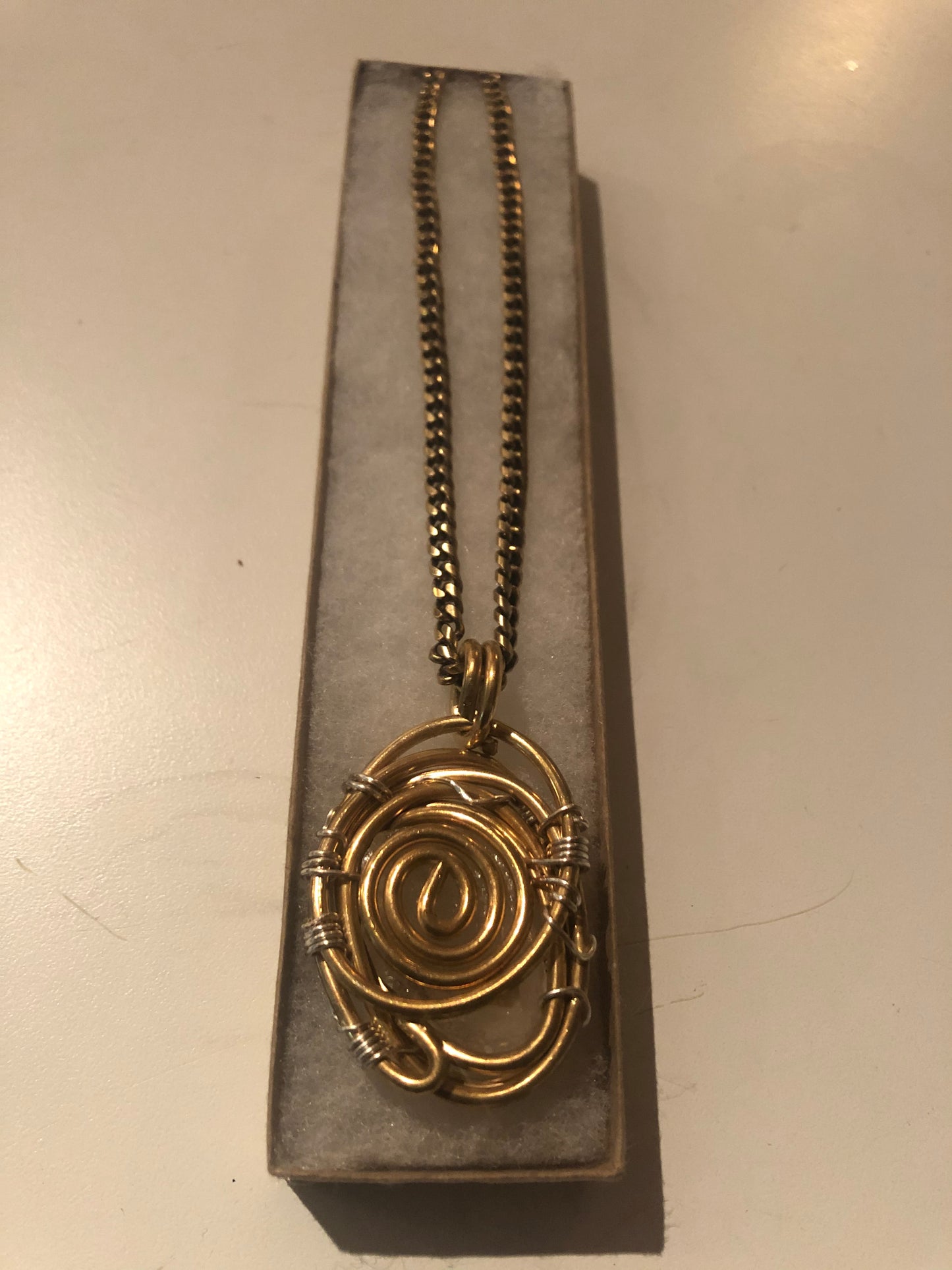 Clear Quartz Brass & Silver Cuban Link Necklace