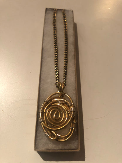 Clear Quartz Brass & Silver Cuban Link Necklace