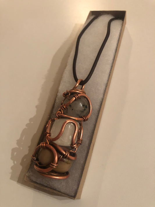 Rutilated quartz, Selenite & Tigers Eye Totem Crystal Amulet