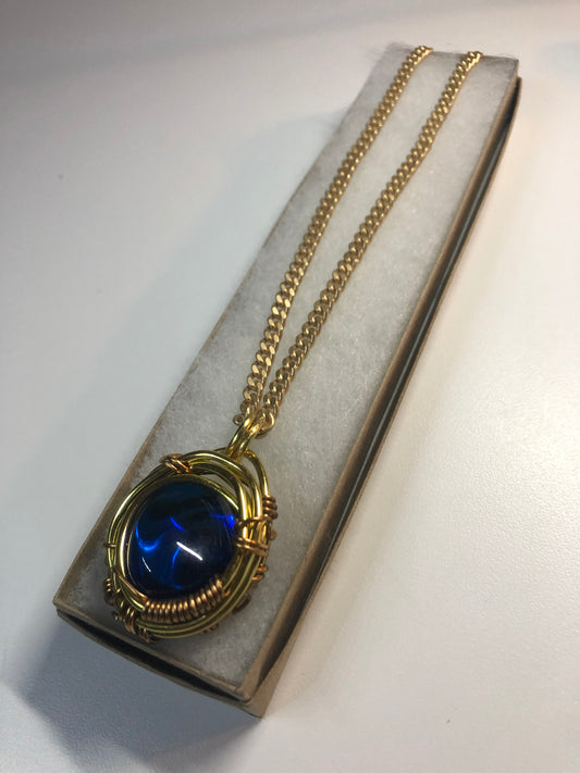 Indigo Blue Obsidian Brass Cuban Link Chain
