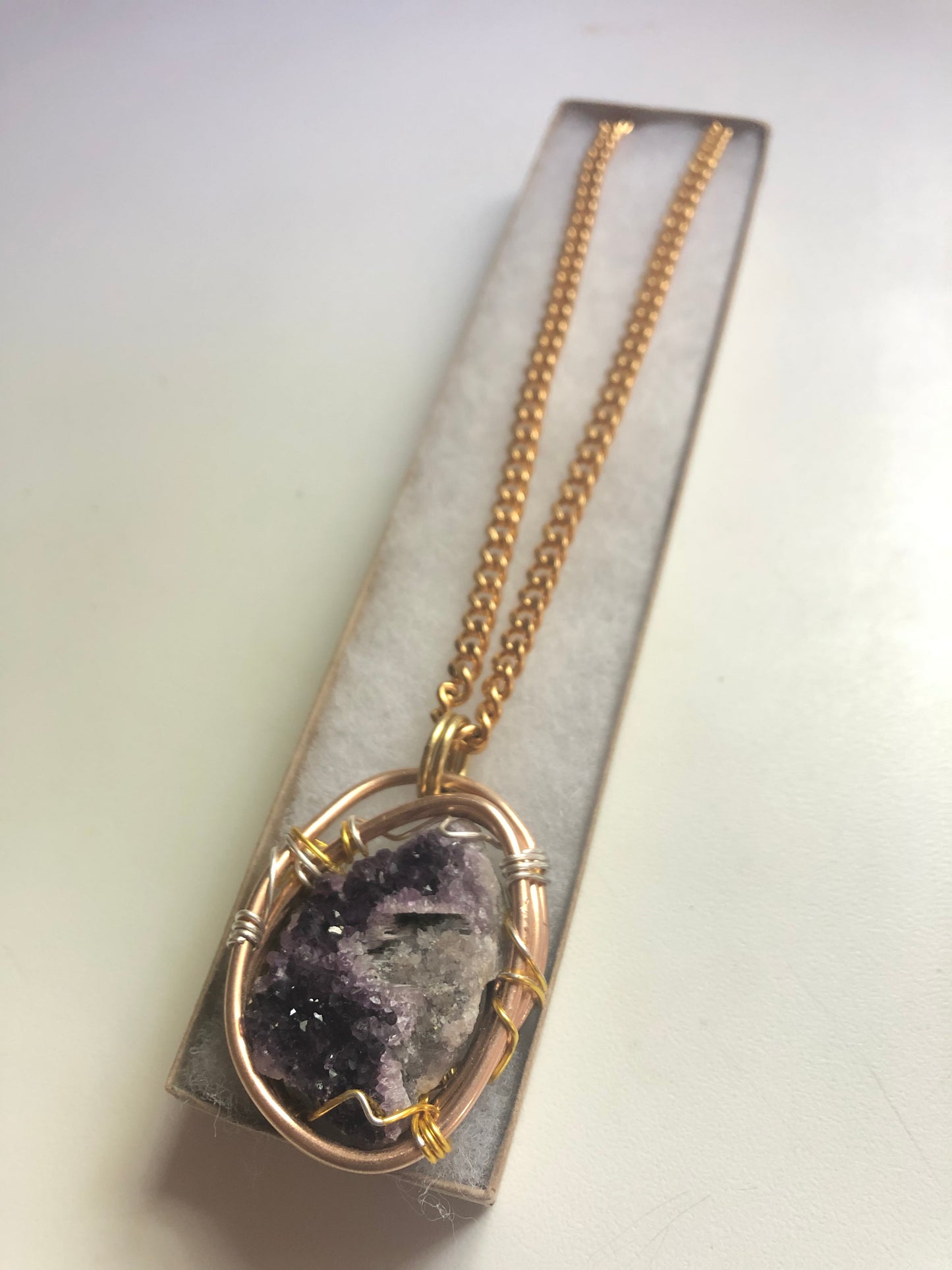 Amethyst Geode Brass Cuban Link Amulet