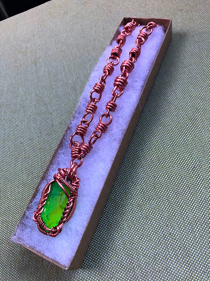 Green Apple Aura Quartz Copper Chain Amulet