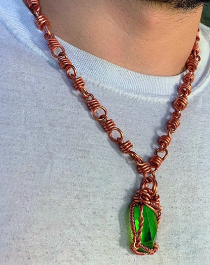 Green Apple Aura Quartz Copper Chain Amulet