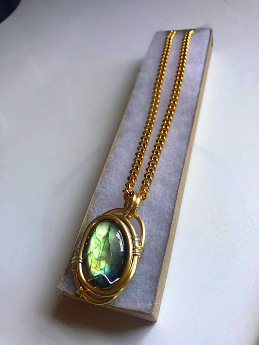 Labradorite Brass Amulet Chain