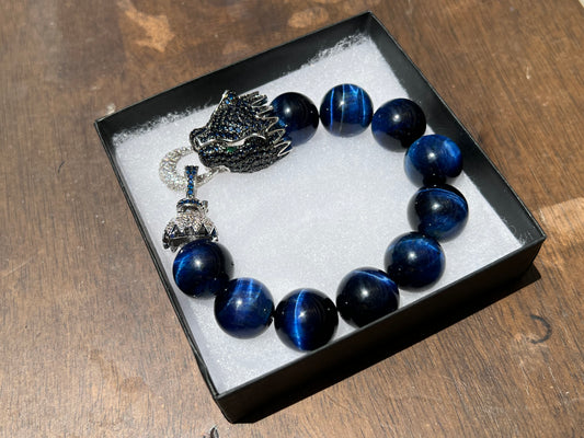 Tibetan Dark Blue Tigers Eye Dragon Bracelet