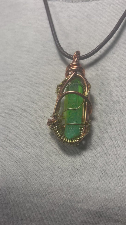 Green Apple Aura Quartz Brass Necklace