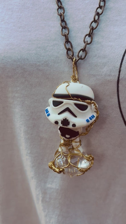 Stormtrooper Star Wars Brass Necklace with Faceted Cut Glass Diamond