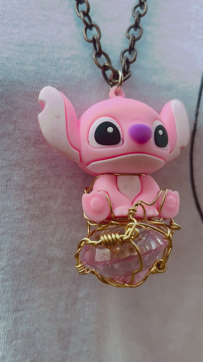 Lilo & Stitch Brass Necklace with Faceted Cut Glass Diamond
