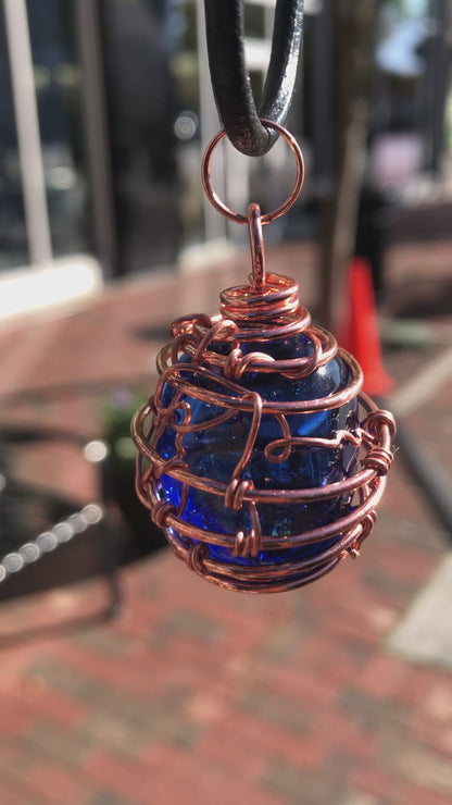 Indigo Blue Obsidian Copper Energy Necklace